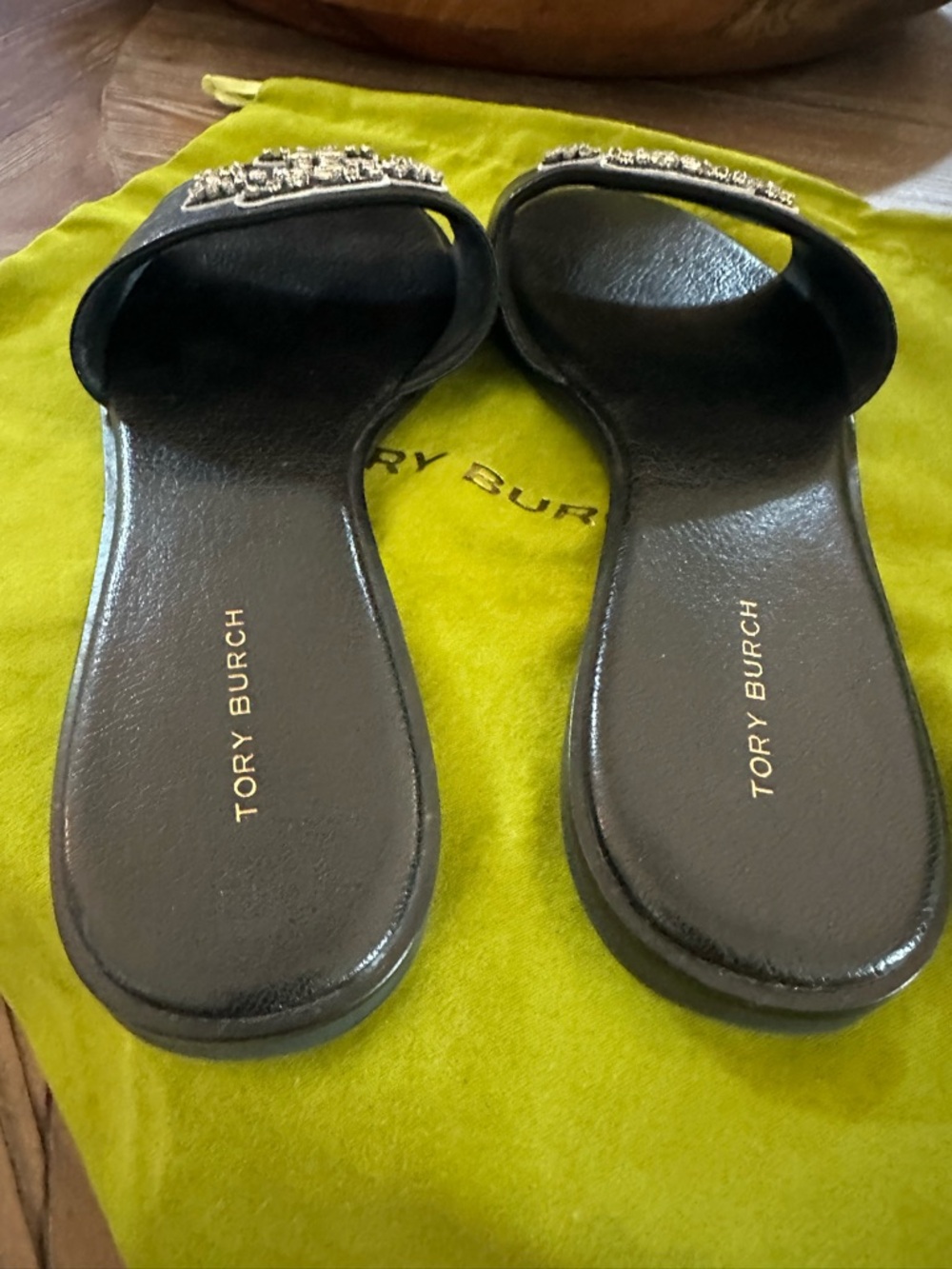 Tory Burch Black Crystal-Embellished Logo Slide Sandals - Picture 7 of 10